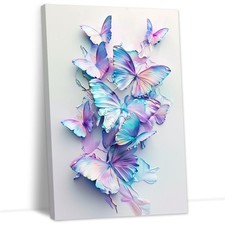 Butterfly Canvas Wall Art White Blue Purple Butterfly Pictures Wall Decor Abs