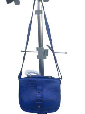 Kanishka Umhängetasche Handtasche Damen blau Leder Krokodilmuster L 23 cm L28 cm D8C