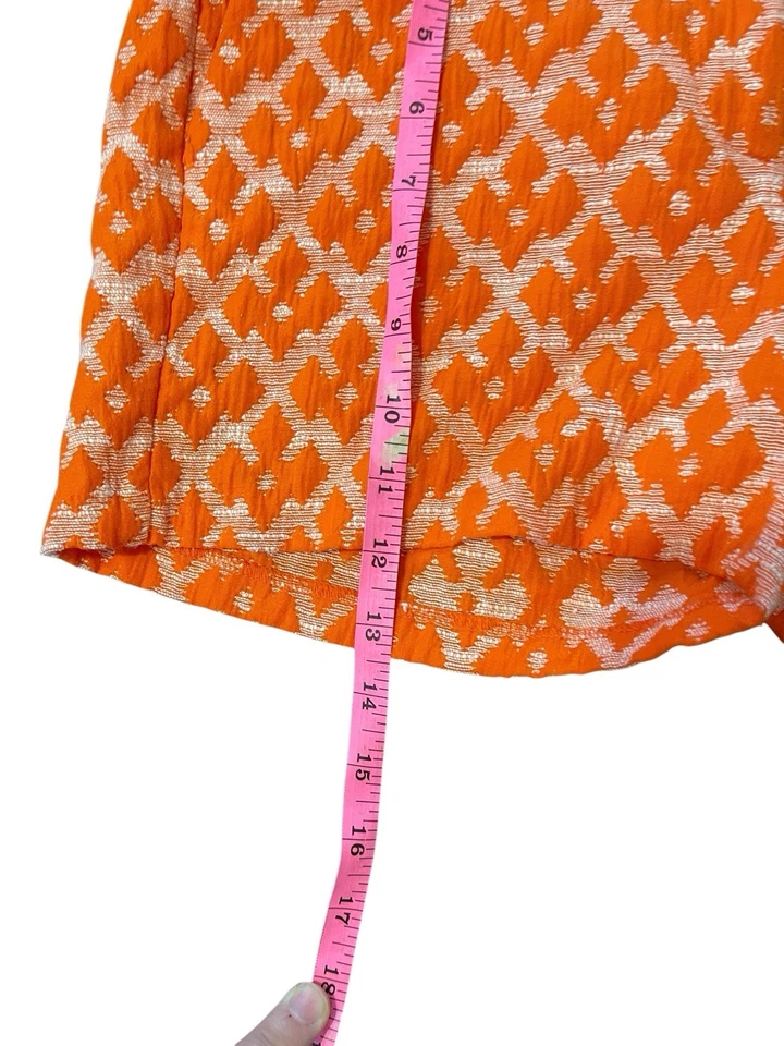 Shorts femininos JOE FRESH tamanho 2 laranja estampa geométrica texturizada - Imagem 3 de 4