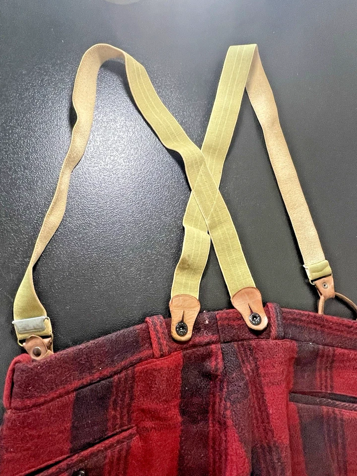 Pantalones de caza de lana vintage-rojo búfalo-suspensores-sin marca-XXL-talla 38 Foto 4 de 4