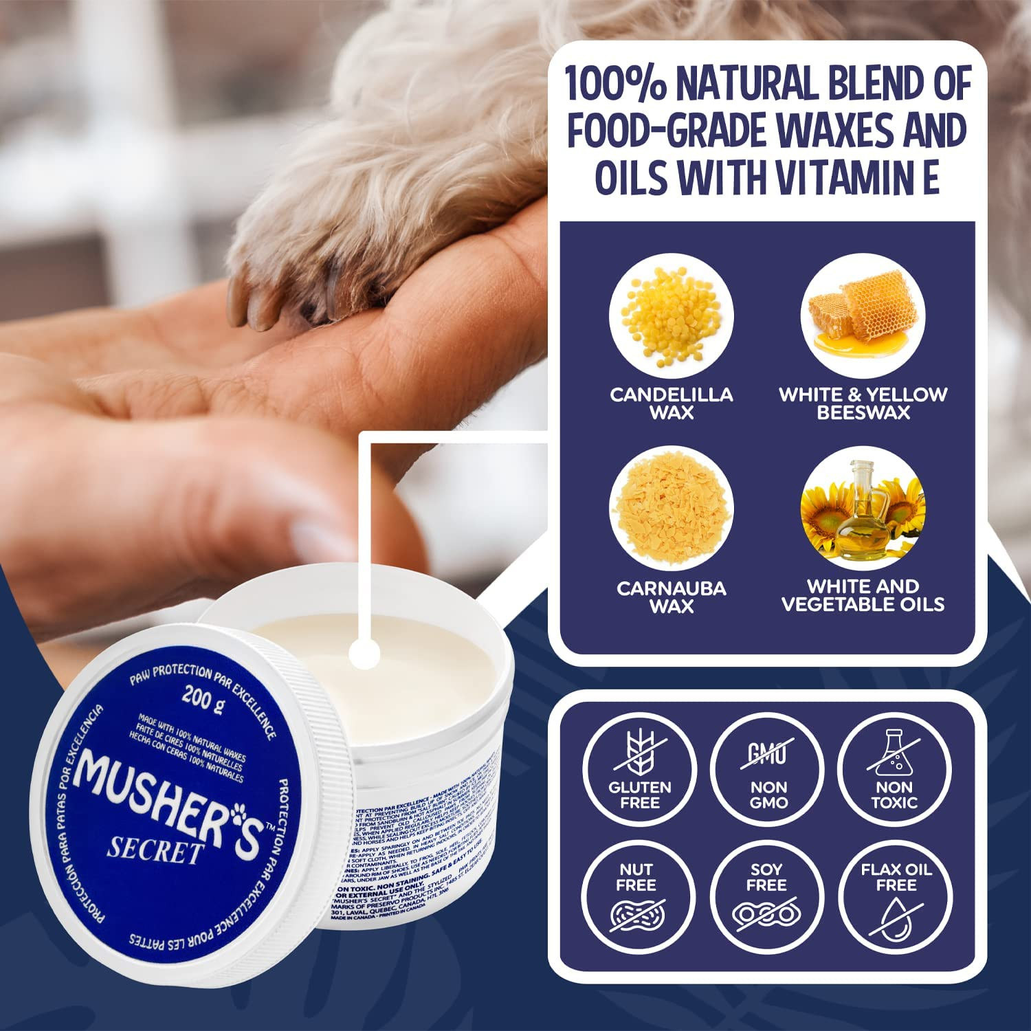 Musher’S Secret Dog Paw Wax 200G – Natural Paw Balm for Dogs with Vitamin E – He