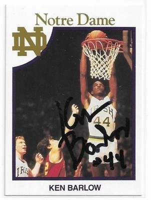 KEN BARLOW Autographed Signed 1990 Greats card #22 Notre Dame Irish Basketball