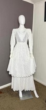 Rare 1970's White Cotton Eyelet Prairie Wedding Gown White Edwardian Style