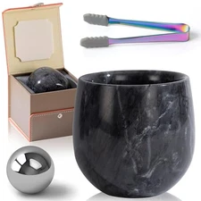 Large Marble Whiskey Glasses, Bourbon Gifts for Men, Freezable Old Black plus