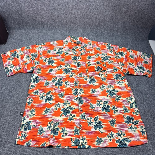 First Down Hawaiian Shirt Mens Extra Large Orange Floral Print Aloha Untuck