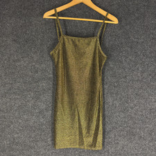 Unbranded Dress Women M Green Sheath Short Metallic Sleeveless Stretch Midi