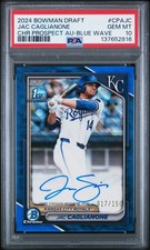 2024 BOWMAN DRAFT CHROME PRSPCT AUTOS BLUE WAVE JAC CAGLIANONE 17/150 PSA 10