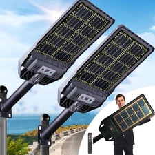 1-2X 99000000LM Commercial LED Solar Street Light Dusk to Dawn Road Lamp +Pole
