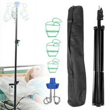 4 Hook Adjustable IV Pole Portable Drip Bag Floor Stand for Clinic Home UK