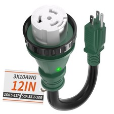 PlugSaf 50 Amp to 15 110V RV Adapter Plug, 15A Male 50A 12inch, Green