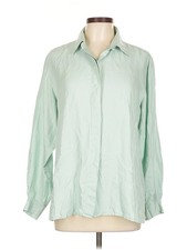 Lee David Collection Women Green Long Sleeve Button-Down Shirt L