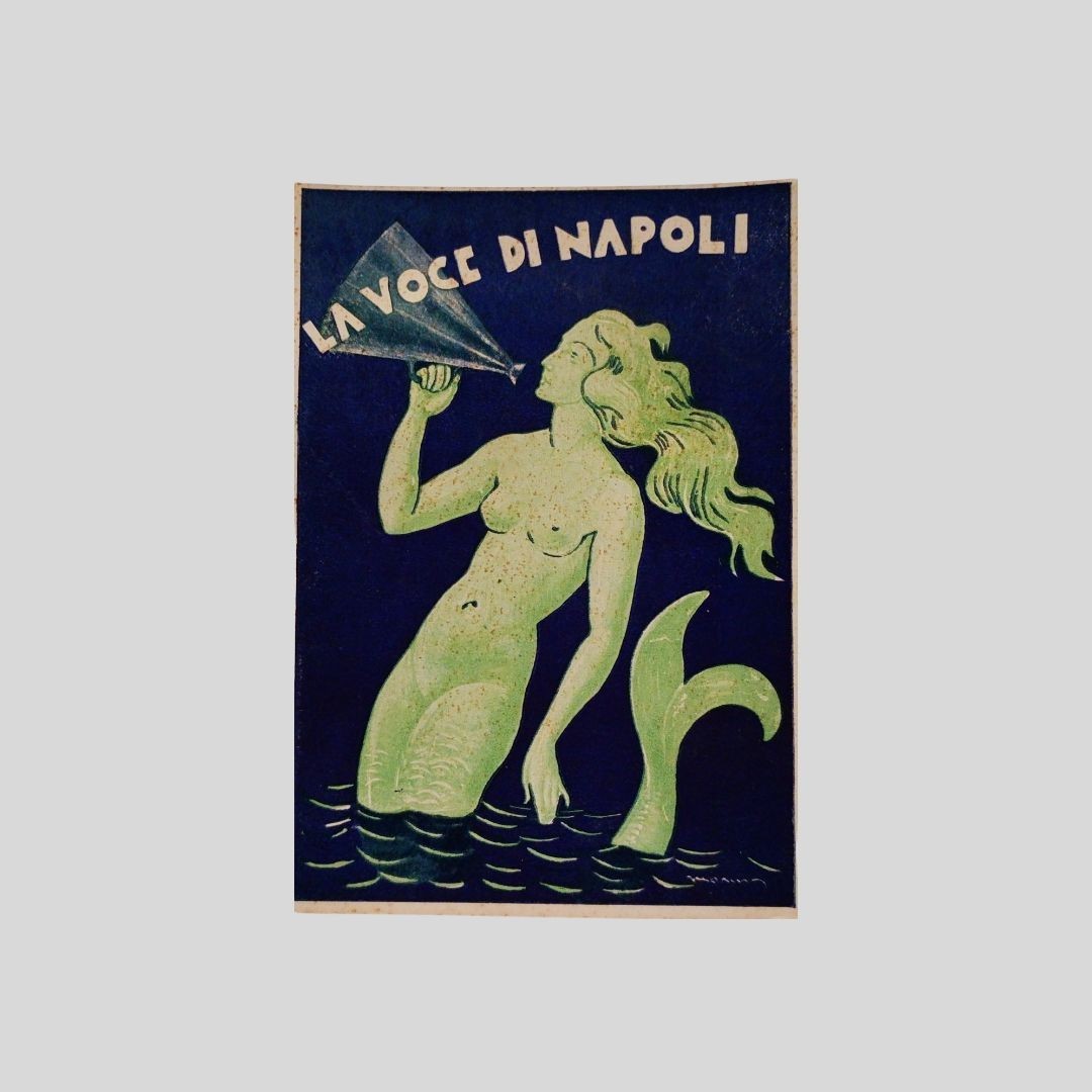 Cartoncino sirena Partenope La Voce di Napoli anni 20 Non comune