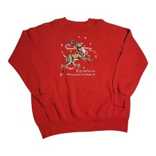 Vintage Christmas Sweatshirt Adult Size Large Red Reindeer Dreams