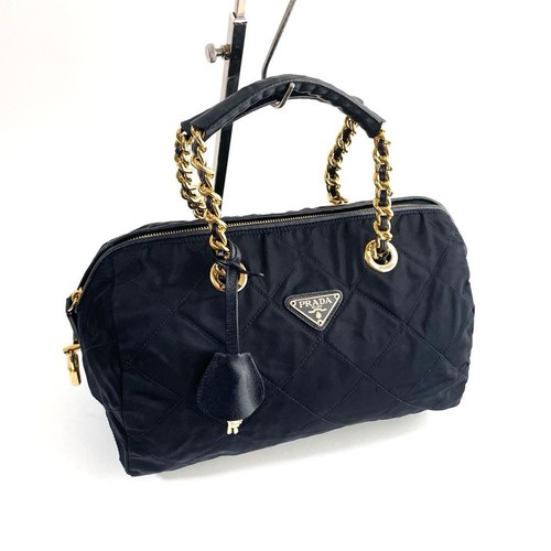 Prada Quilted Nylon Saffiano Leather Mini Bag Dark Navy Chain Strap - Picture 2 of 19