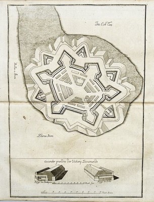Daugavgriva Riga Latvia Plan Copper Engraving Map Hand-Drawn Merian