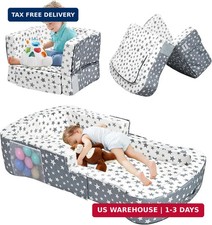 Toddler Travel Bed, Portable Toddler Bed Chair 2-in-1 - Convertible Travel Cri