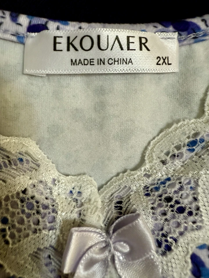 Lote de 2 camisones para mujer Ekouaer 2XL ribete de encaje verde oscuro y floral lavanda Foto 3 de 4