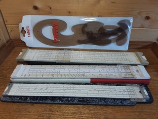 A Collection Of X3 Vintage Surveyors Technical Slide Rules & Linex French Curves