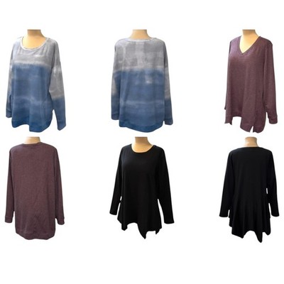 LOGO LORI GOLDSTEIN Tunic Tops Lot Of 3 Pockets Jersey Knit Black Blue Purple L