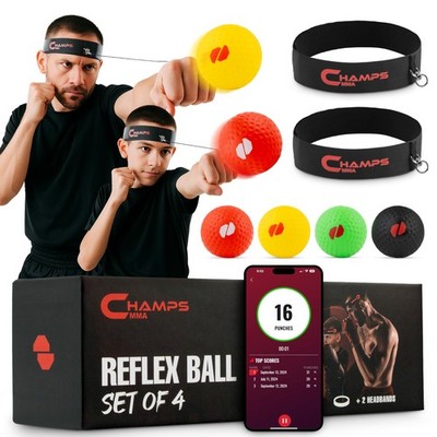 Boxing Reflex Ball Set with Punch Counter App  4 Box Balls 3'', MultiColor 