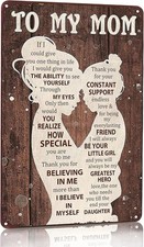 To My Mom Tin Metal Signs Home D cor 8x12 Heartfelt I Love You Mom Gift from Dau