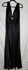 Jovani New York Black Silk Gown Size 12 Beaded Formal Evening Dress Deep V