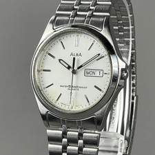 SEIKO ALBA Vintage Mens Watch White Dial New Battery V733-7A00 Cal.V733A