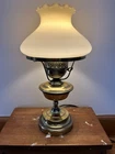 Vintage GWTW Brass Milk Glass 3 Way Lamp Crimped Shade