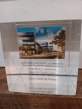 Vintage Commemorative Lucite Block Paperweight 1981 Hughes Aircraft Company