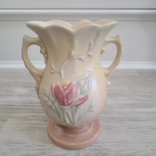 Vintage Hull Art Pottery USA Magnolia Vase 6.5" Pink Yellow Matte Finish