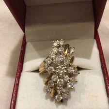 Gorgeous, vintage genuine diamond waterfall ring 14 kt￼1.49 ct weight vs-si-1 