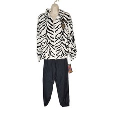 NWT Vtg Windbreaker Track Suit Jacket Pants 80s Nylon Small Black White Zebra