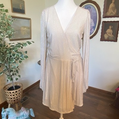 Francesca s Gold & Cream Glitter Stripe Wrap Dress  Size M NWT $60