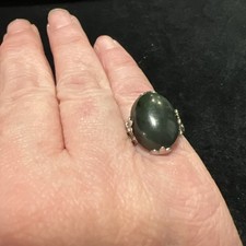 vintage sterling silver ring Dark Green Oval Jade