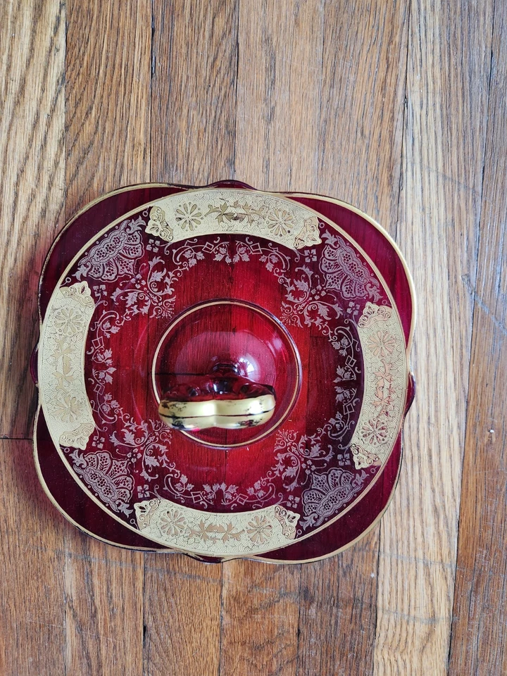 1930s Paden City Glass RARE Company Delilah Bird Ruby Red Glass Center Handled - Image 4 of 4