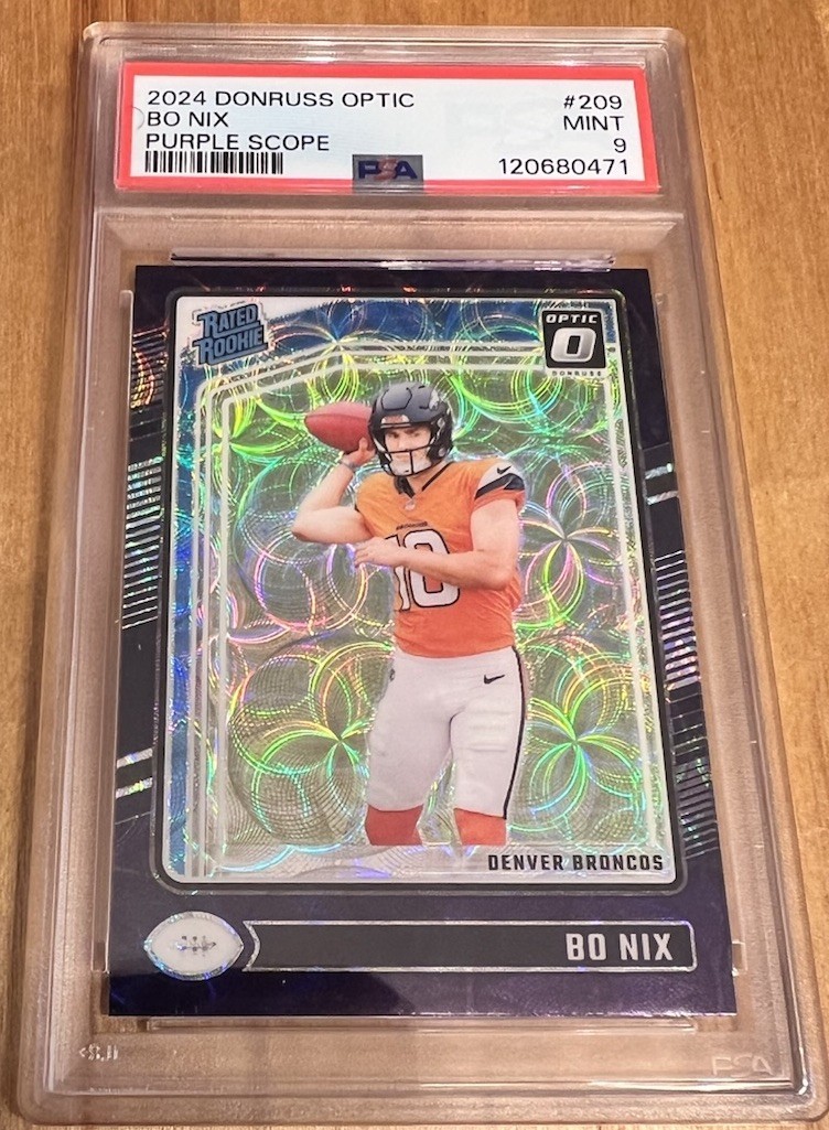2024 Panini Donruss Optic - Rated Rookie Bo Nix #209 Purple Scope Prizm PSA 9