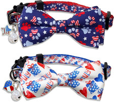 4th of July Cat Bow Tie Collar with Bell, Independence American Holiday Kitty Ki