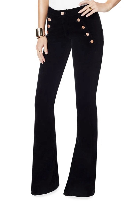 Ramy Brook Helena Velveteen Women's Black Flared Pants with Button Accents XS 24
