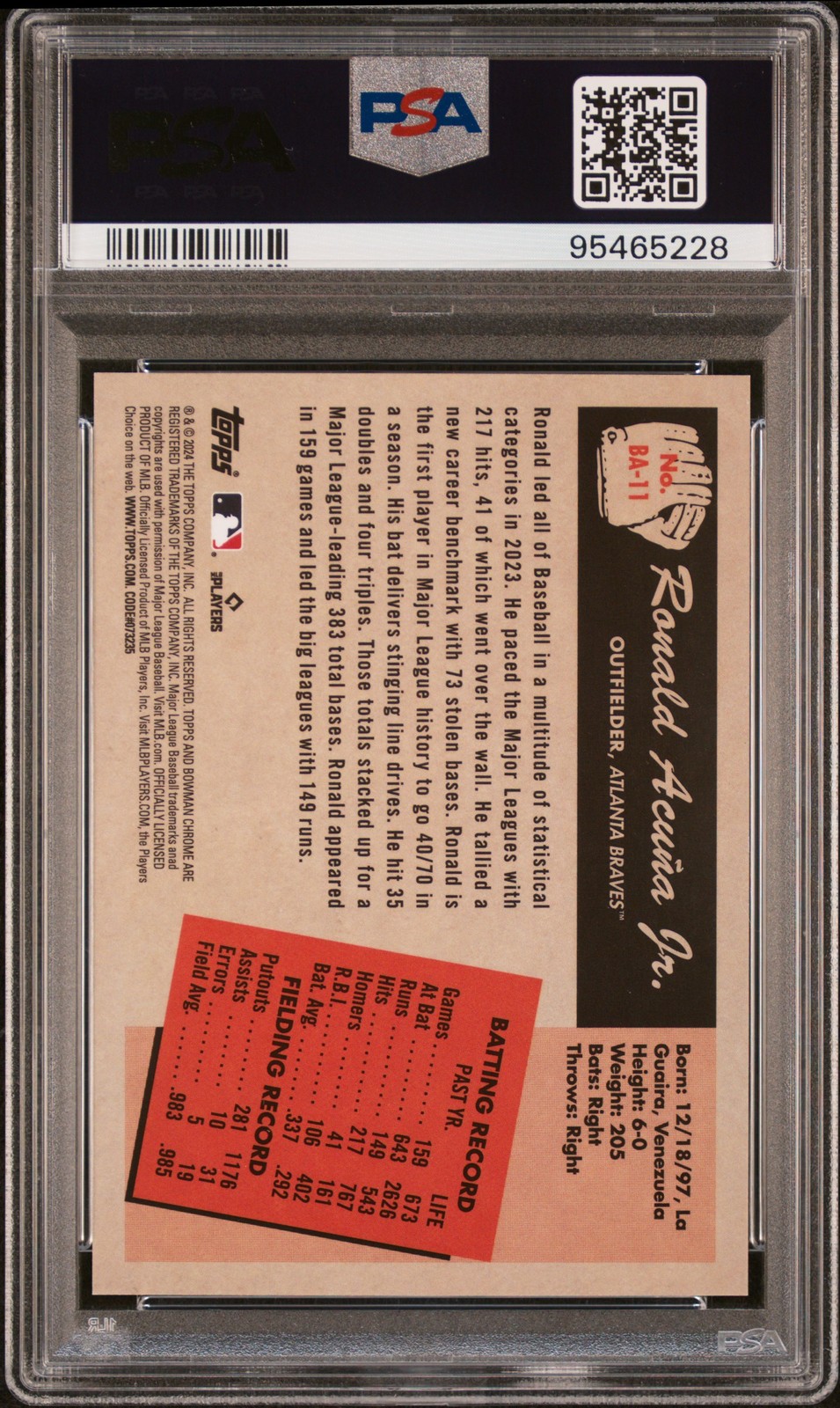 2024 BOWMAN 1955 BOWMAN ANIME ORANGE REFRACTOR RONALD ACUNA JR. 14/25 PSA 10 view 2