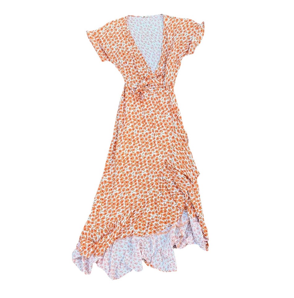 Iris Maxi Orange Floral Maxi Wrap Dress Size 8 RAYON