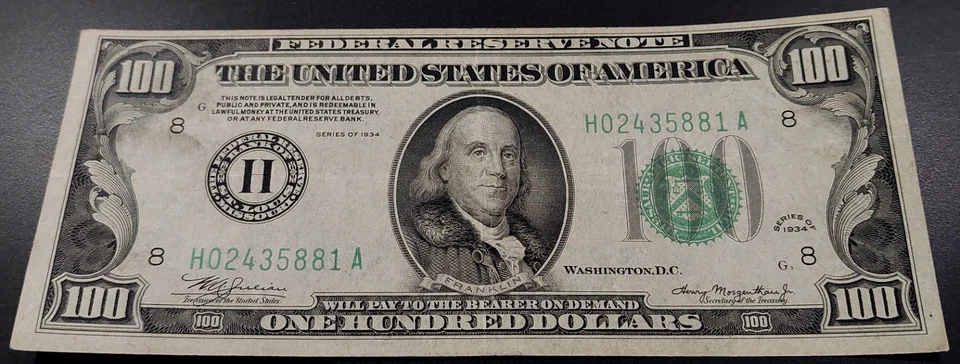 1934 $100 Federal Reserve Note, St Louis! Nice shape! No pinholes! Fr# 2152 H. - Image 2 of 4