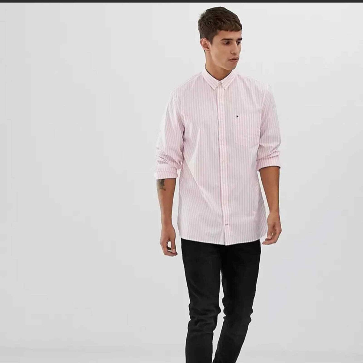 Tommy Hilfiger Striped Button Down Oxford Shirt with Pique Flag