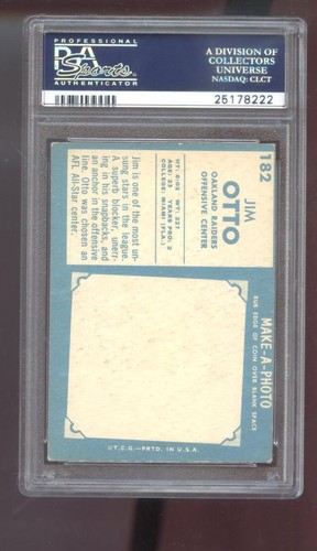 1961 Topps #182 novato Jim Otto radiocontrol PSA 3 (MC) grado tarjeta de fútbol americano Raiders - Imagen 2 de 2