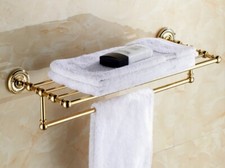 Gold Polished Brass Wall Mounted Bathroom Towel Bar  Holder  Shelf eba601