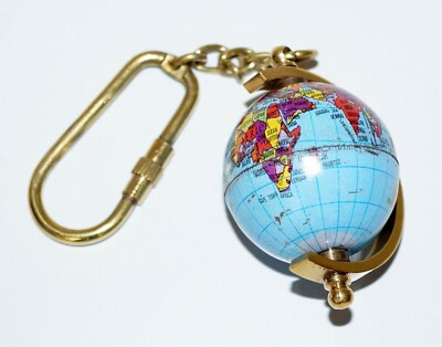 Brass golden nautical mini globe key chain world map key ring lot of 100 pieces