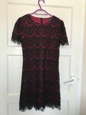 Mela Loves London Red Black Lace Short Sleeve A Line Dress UK Size 8
