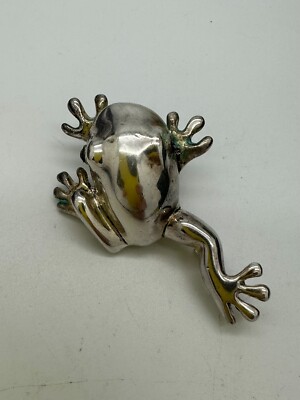 Vintage BEST 925 Sterling Silver Large Jumping Frog Brooch Pendant Charm