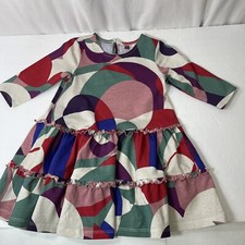 Tea Girls 3 Dress Cotton 3/4 Sleeve Tiered Skirt Lettuce Edge Preowned Good Cond