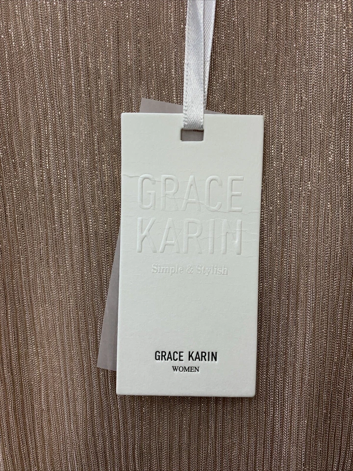 Vestido GRACE KARIN Fluido Envolvente Cuello en V Manga Larga Midi Brillo Gasa Cinturón Talla S Foto 4 de 4