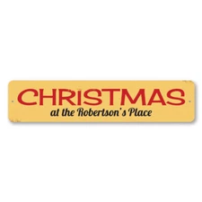 Christmas Place Sign, Custom Family Name Holiday Aluminum Metal Decor Sign